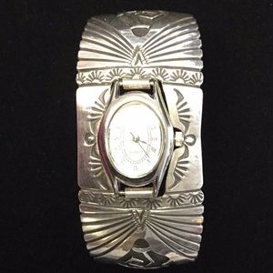Hand stamped silver cuff watch